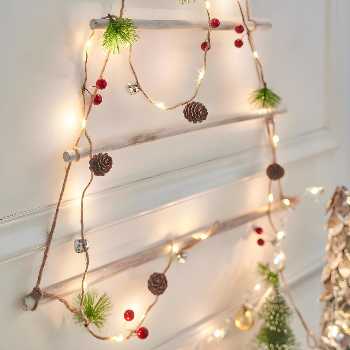 Natural Pinecone Brown String Lights with Berries Image - 1