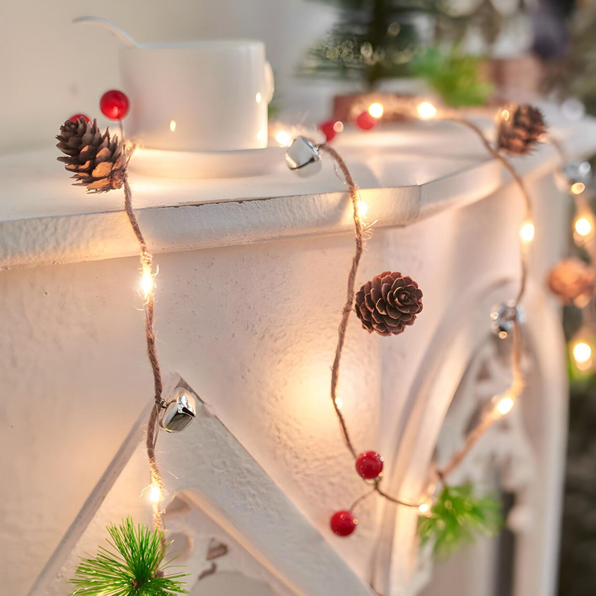 Natural Pinecone Brown String Lights with Berries Image - 5