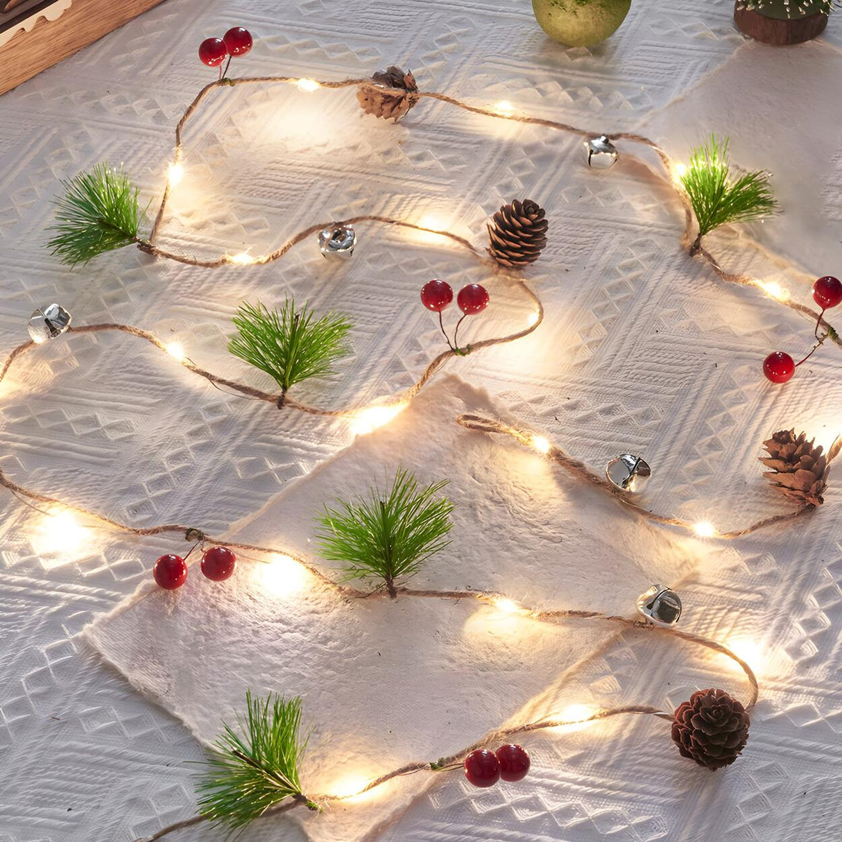 Natural Pinecone Brown String Lights with Berries Image - 7