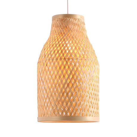 Natural Rattan Woven Beige Vase Restaurant Pendant Light Image - 2