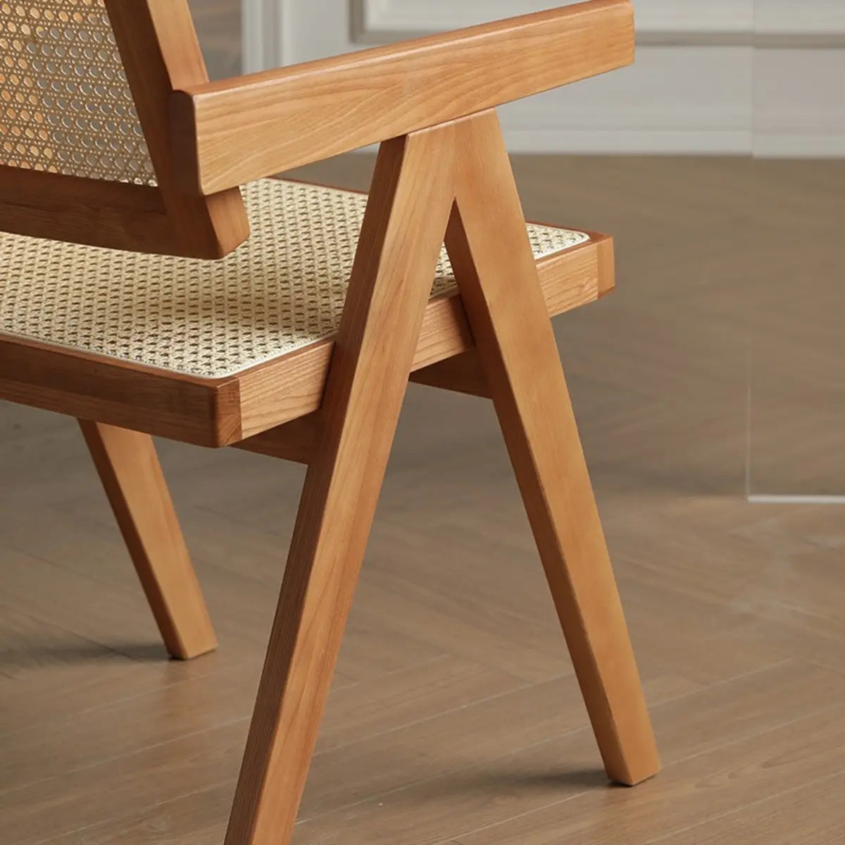 Natural Rectangle Wood Armchair Woven Dining Chair Image - 10