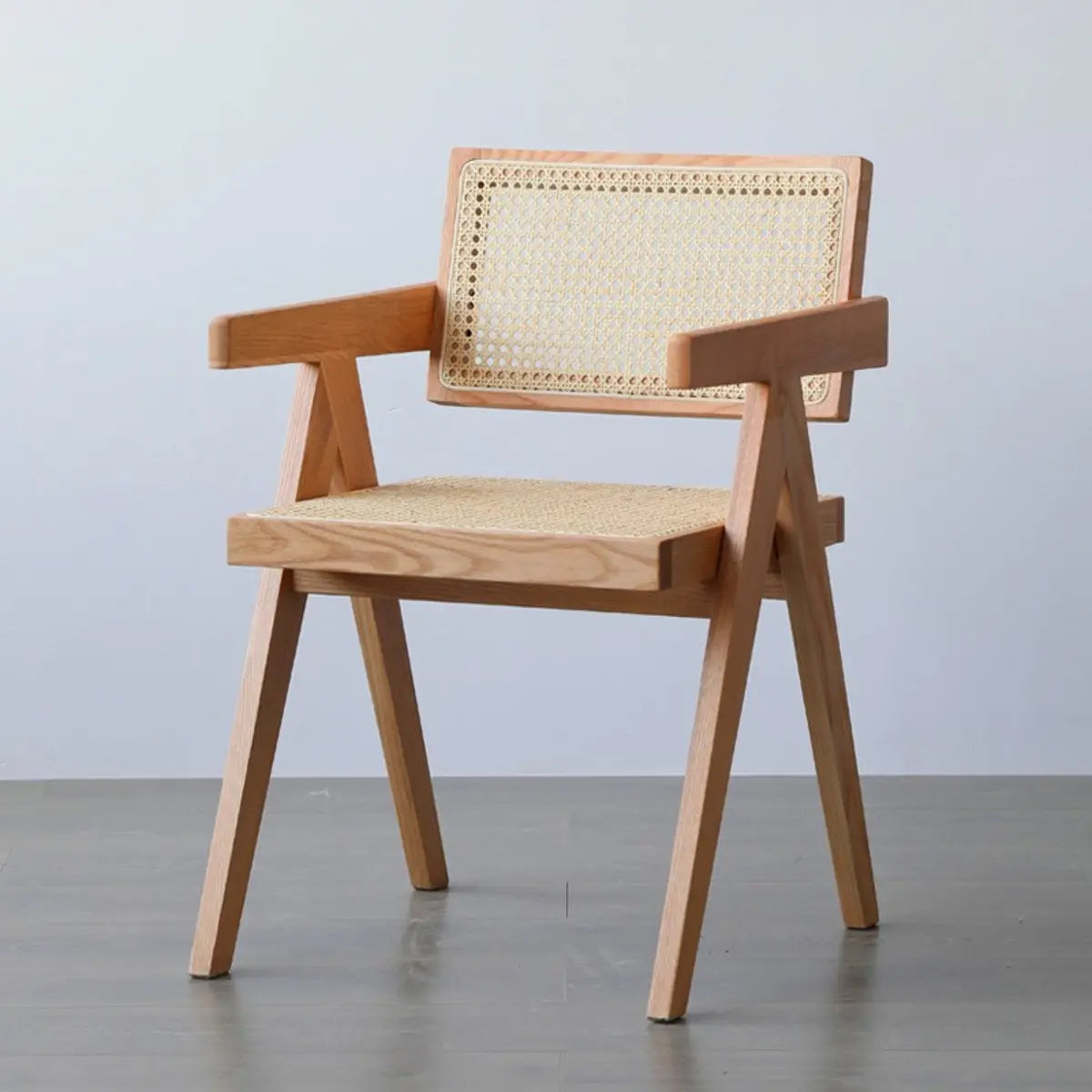 Natural Rectangle Wood Armchair Woven Dining Chair Image - 4