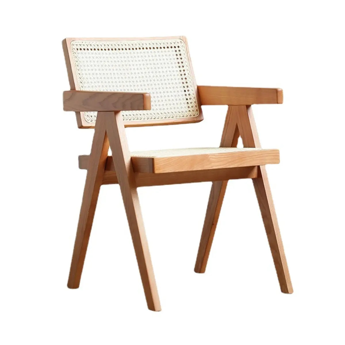 Natural Rectangle Wood Armchair Woven Dining Chair Image - 5