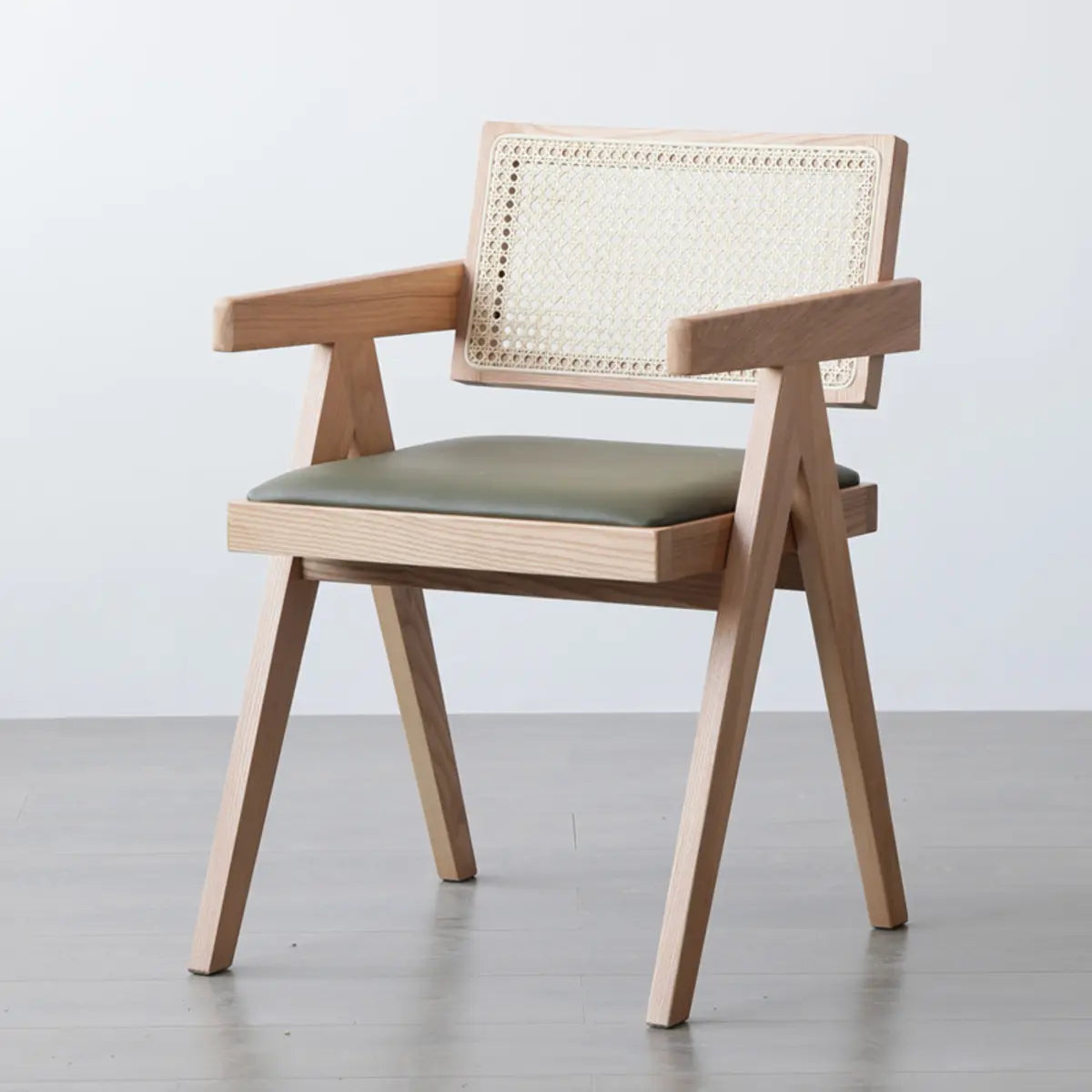 Natural Rectangle Wood Armchair Woven Dining Chair Image - 8