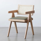 Natural Rectangle Wood Armchair Woven Dining Chair Image - 8