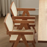 Natural Rectangle Wood Armchair Woven Dining Chair Image - 9