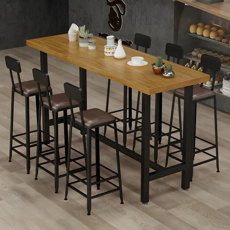 Natural Rectangle Wood Bistro Bar Table with Footrest Image - 1