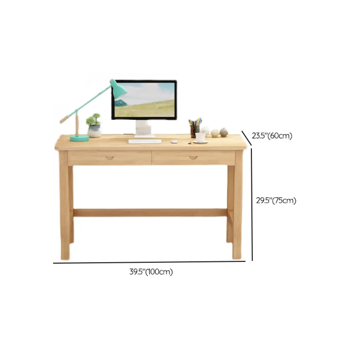 Natural Rectangle Wood Soft Close Drawer Computer Desk 