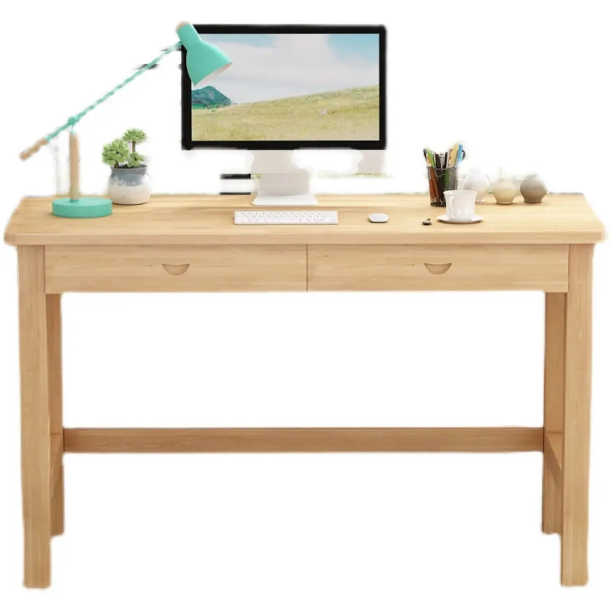 Natural Rectangle Wood Soft Close Drawer Computer Desk Image - 2