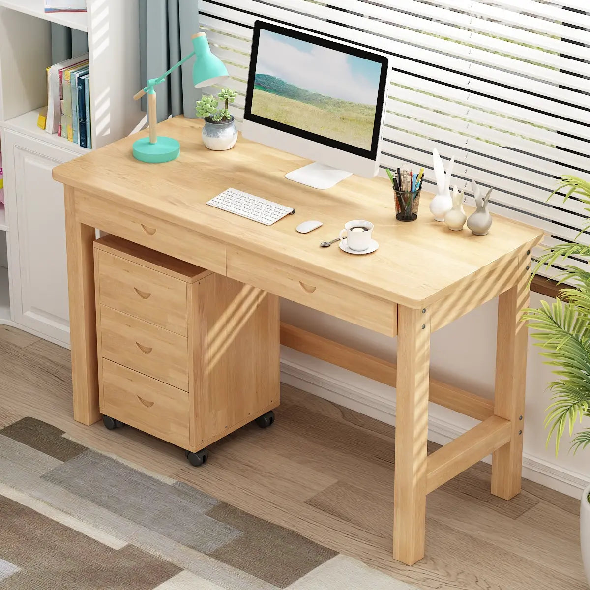 Natural Rectangle Wood Soft Close Drawer Computer Desk Image - 4