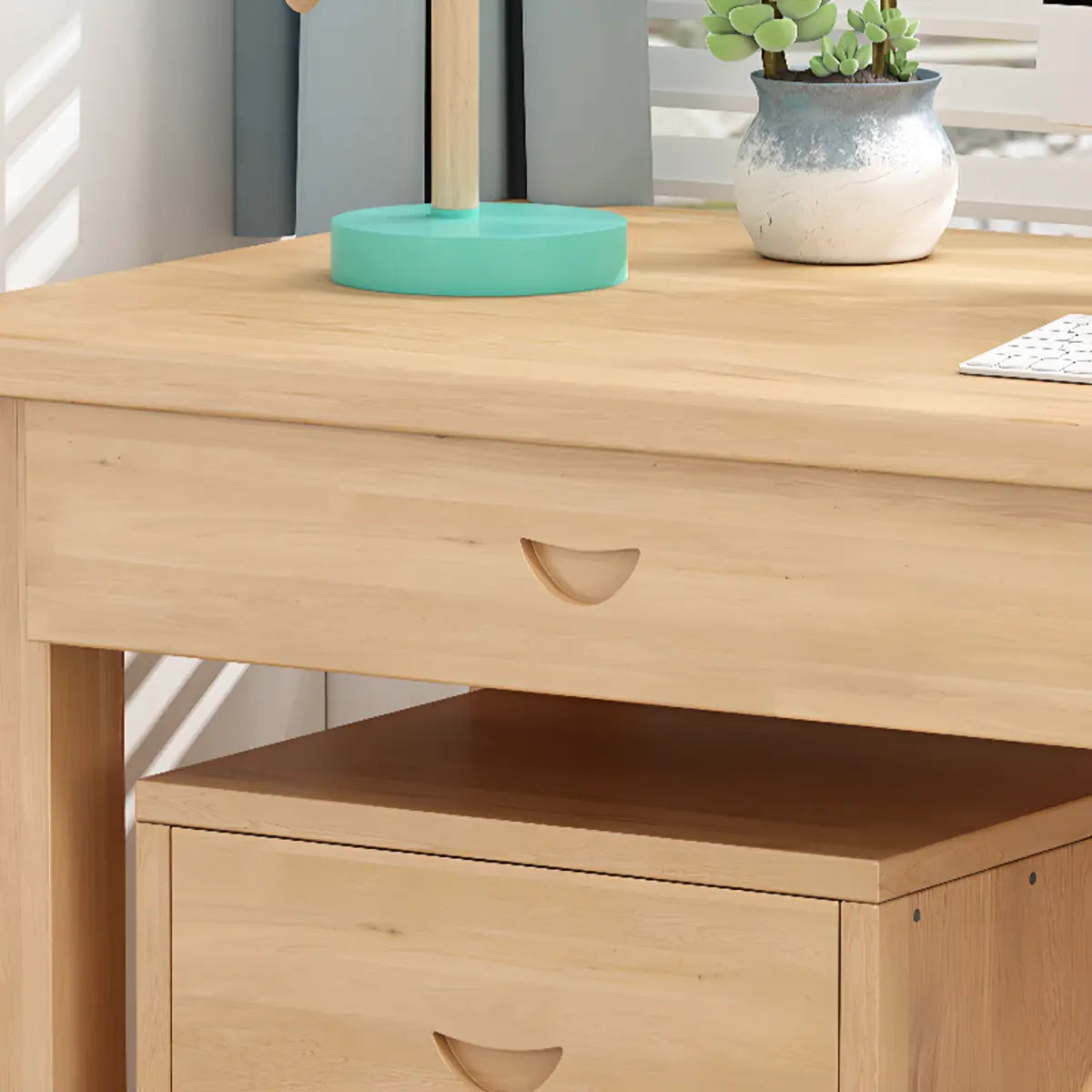 Natural Rectangle Wood Soft Close Drawer Computer Desk Image - 8