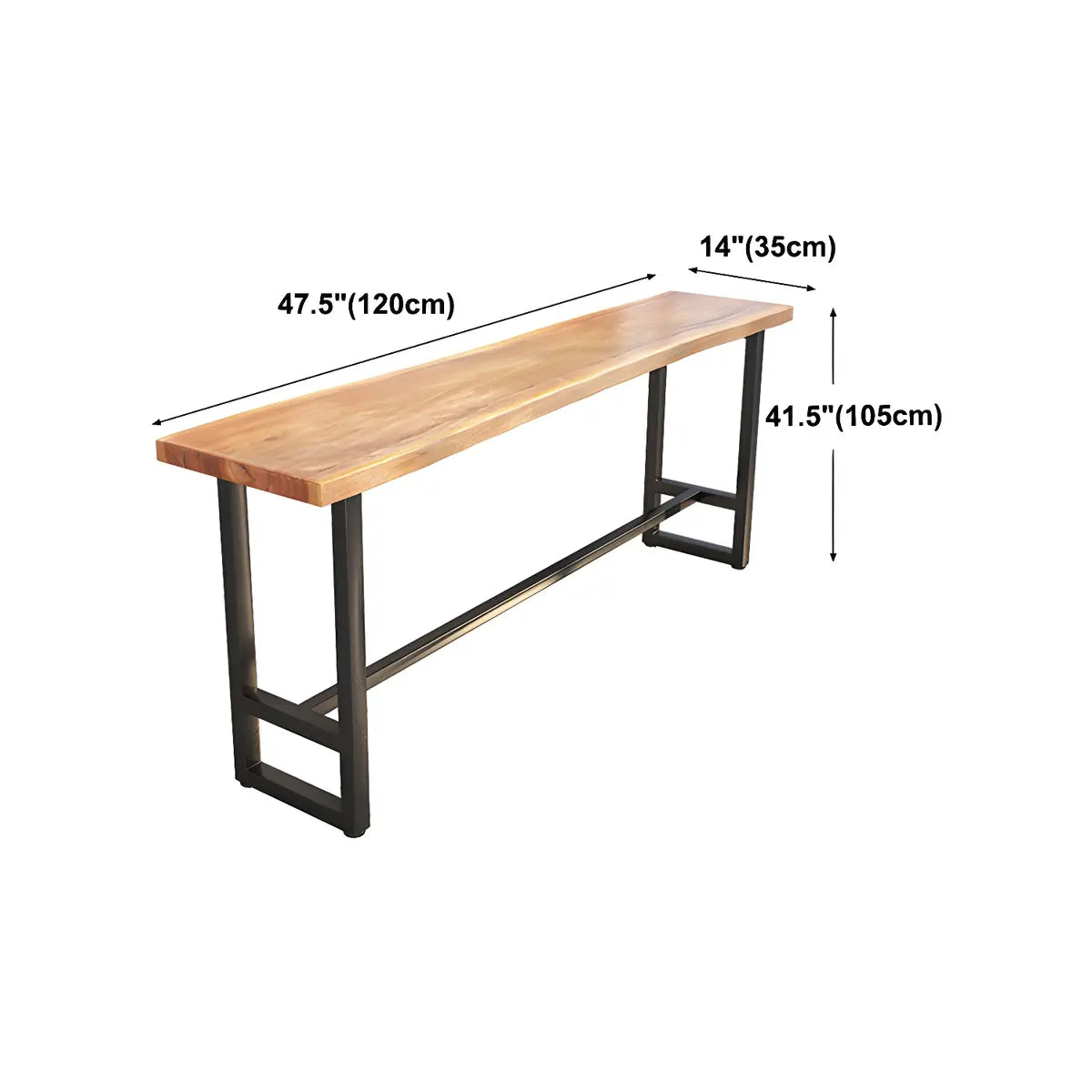 Natural Rectangular Wood Large Dining Bar Table With Footrest 