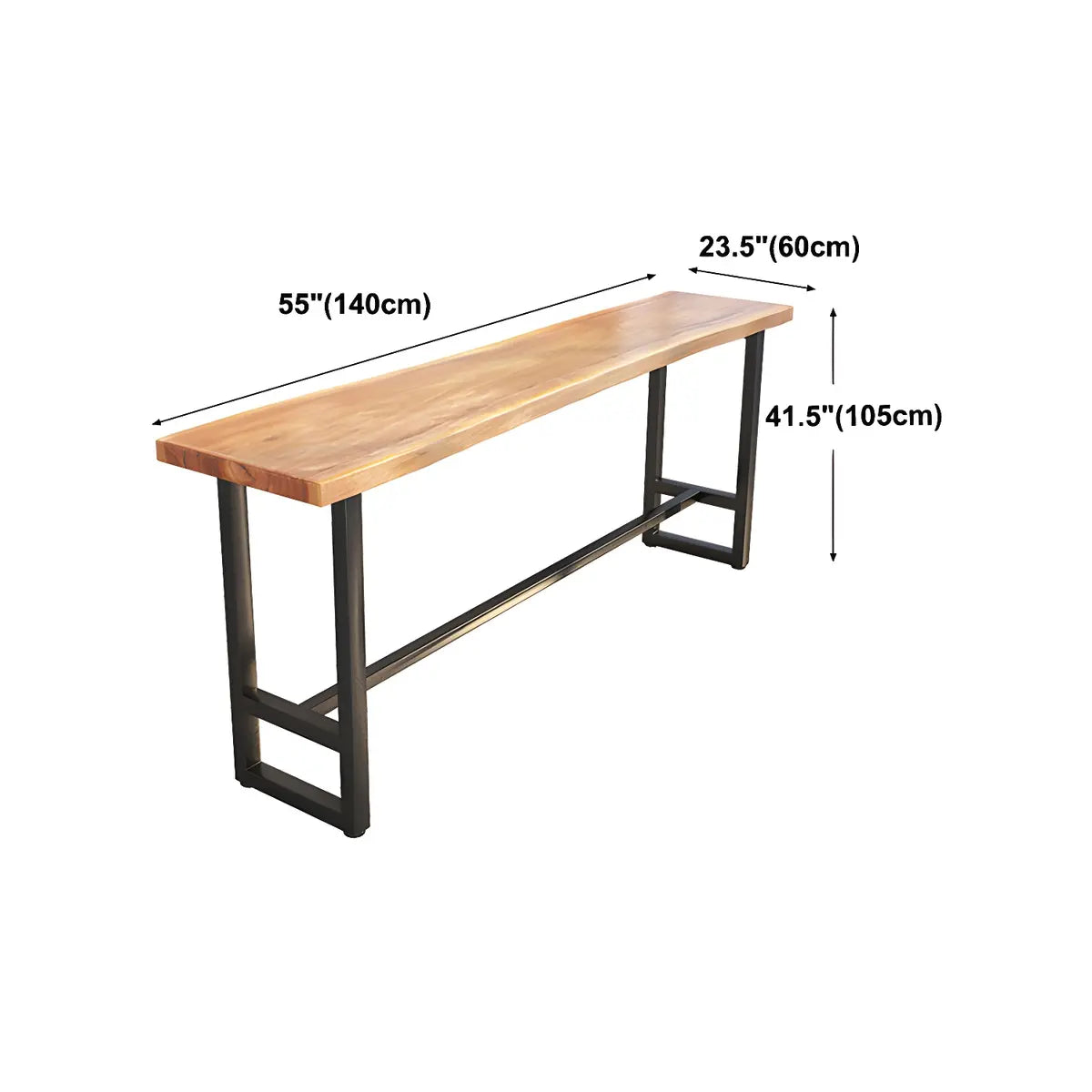 Natural Rectangular Wood Large Dining Bar Table With Footrest Image - 20