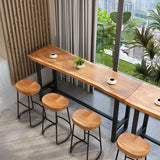 Natural Rectangular Wood Large Dining Bar Table With Footrest Image - 4