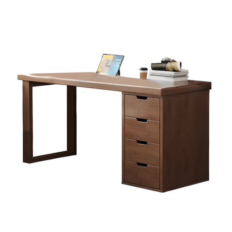 Natural Rectangular Wood Pedestal Drawers Writing Desk Image - 2