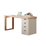 Natural Rectangular Wood Pedestal Drawers Writing Desk Image - 5