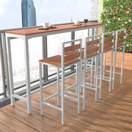 Natural Rectangular Wood Tall Bar Bistro Table With Footrest Image - 1