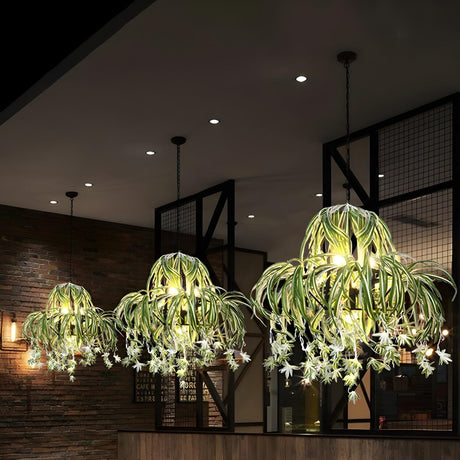 Natural Restaurant Botanical Greenery and Flower Chandelier Image - 1