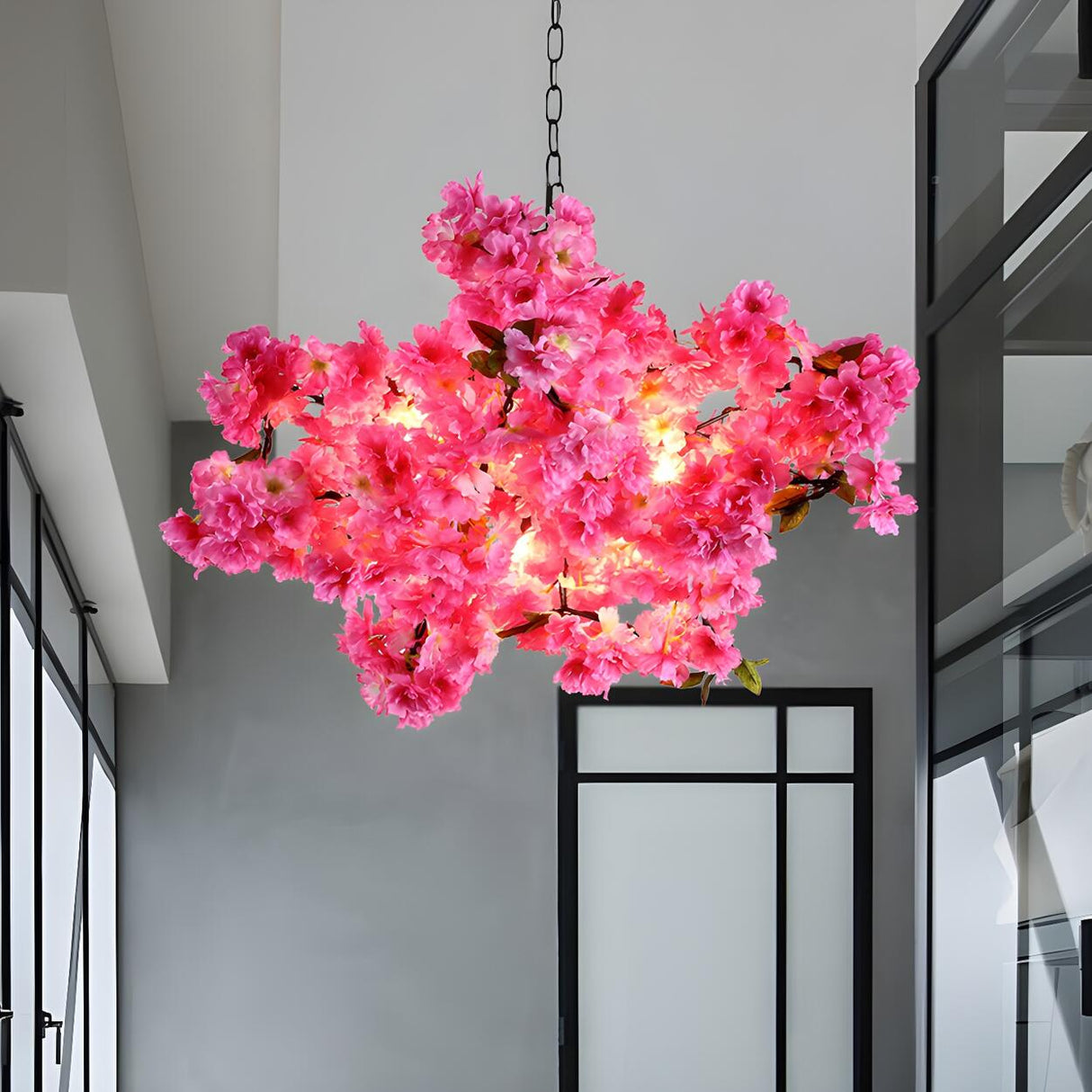 Natural Restaurant Floral Pink Blossom Chandelier Image - 2