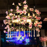 Natural Restaurant Tiered Pink Floral Crystal Chandelier Image - 1