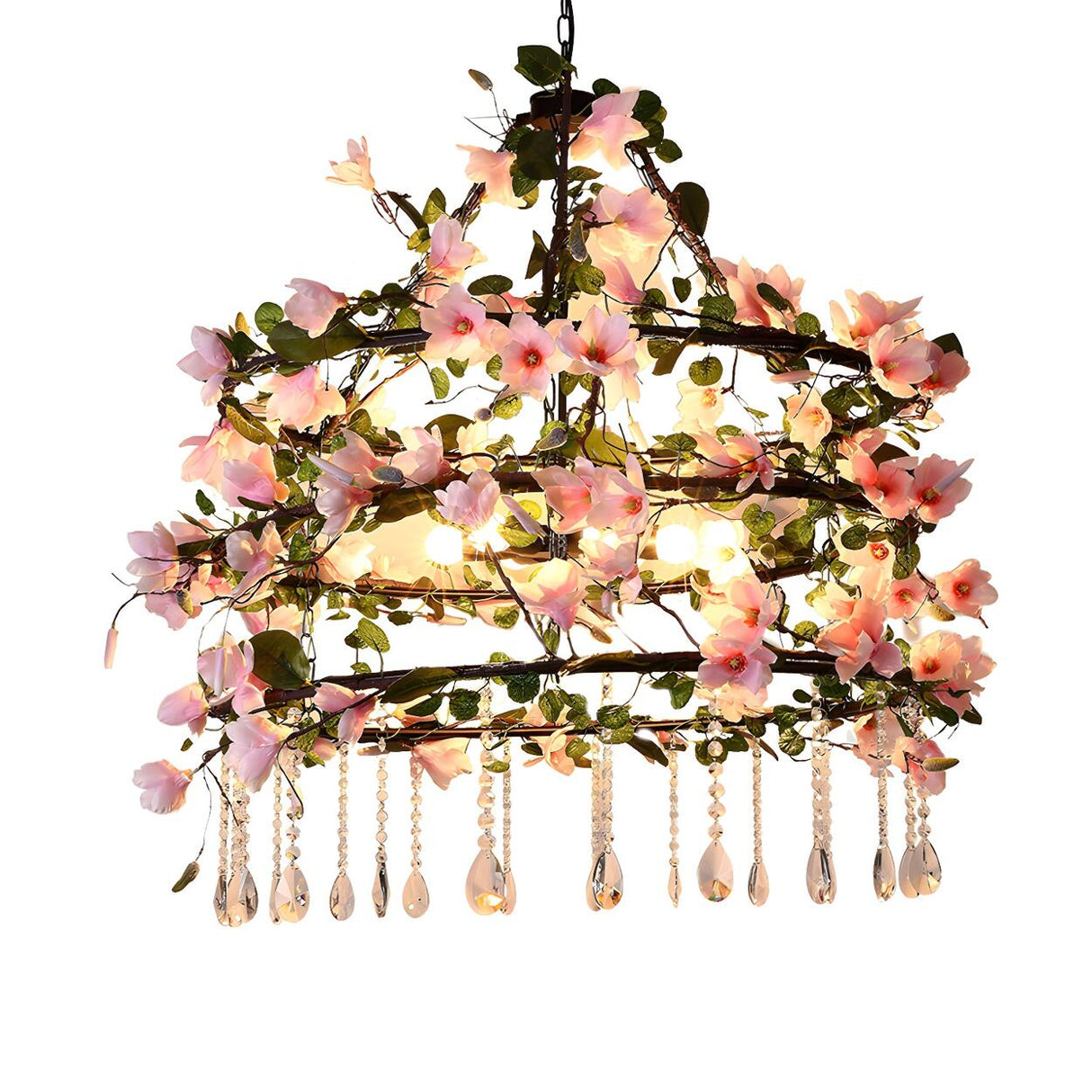 Natural Restaurant Tiered Pink Floral Crystal Chandelier Image - 3