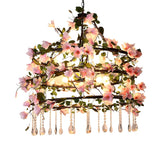 Natural Restaurant Tiered Pink Floral Crystal Chandelier Image - 3