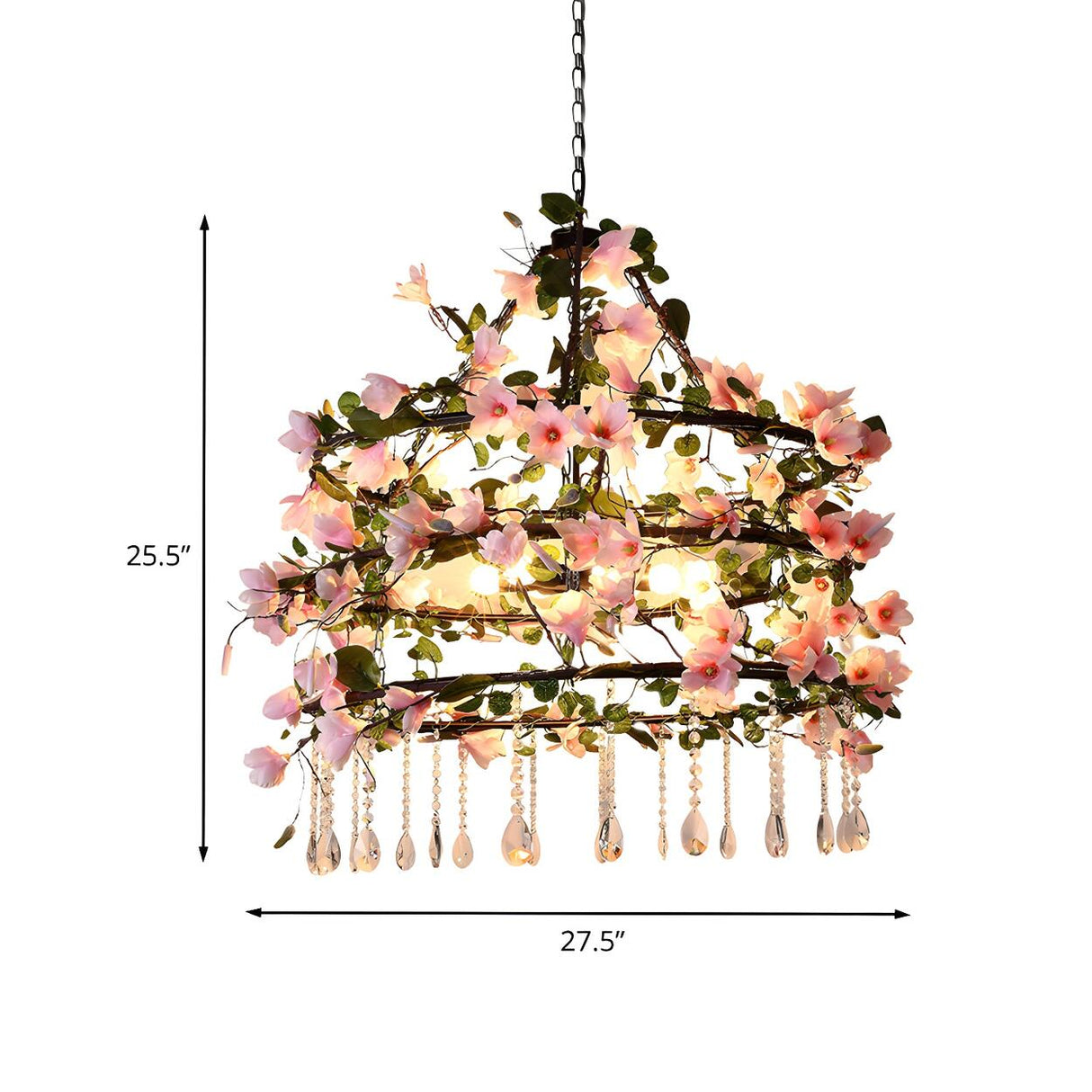 Natural Restaurant Tiered Pink Floral Crystal Chandelier 