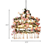 Natural Restaurant Tiered Pink Floral Crystal Chandelier #size