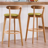 Natural Round Beech Cotton Backrest Wood Bar Stool Image - 1