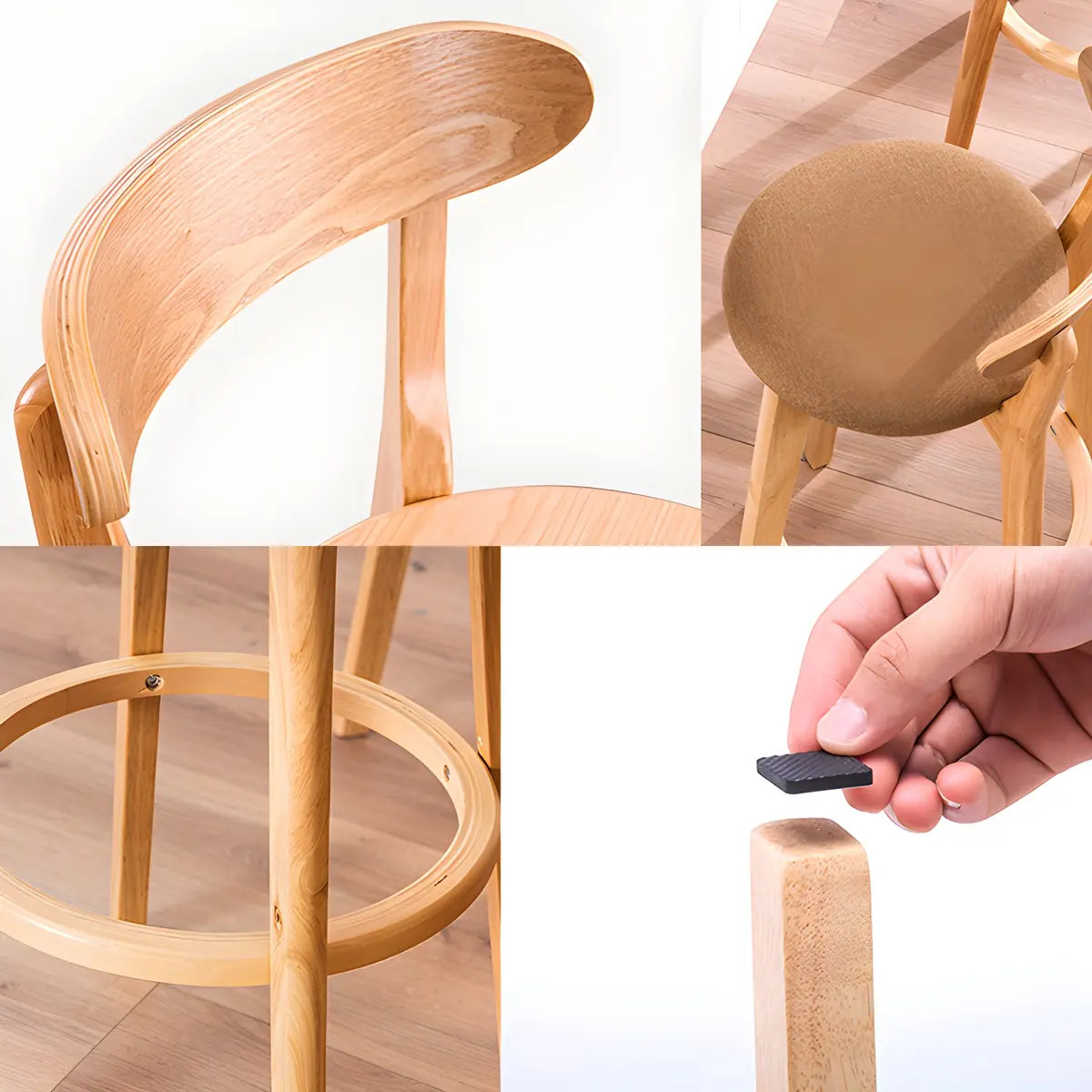 Natural Round Beech Cotton Backrest Wood Bar Stool Image - 11