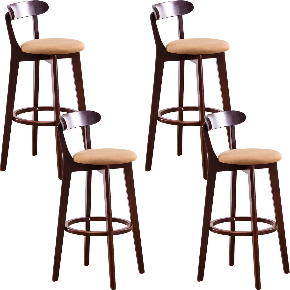 Natural Round Beech Cotton Backrest Wood Bar Stool Image - 16