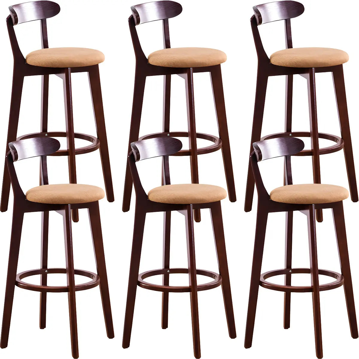 Natural Round Beech Cotton Backrest Wood Bar Stool Image - 18