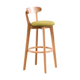 Natural Round Beech Cotton Backrest Wood Bar Stool Image - 19