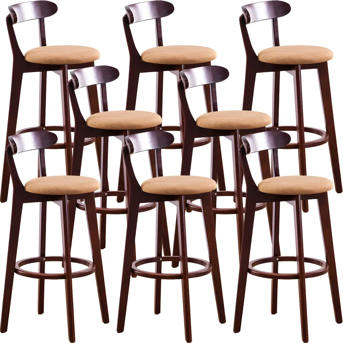 Natural Round Beech Cotton Backrest Wood Bar Stool Image - 20