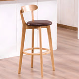 Natural Round Beech Cotton Backrest Wood Bar Stool Image - 21