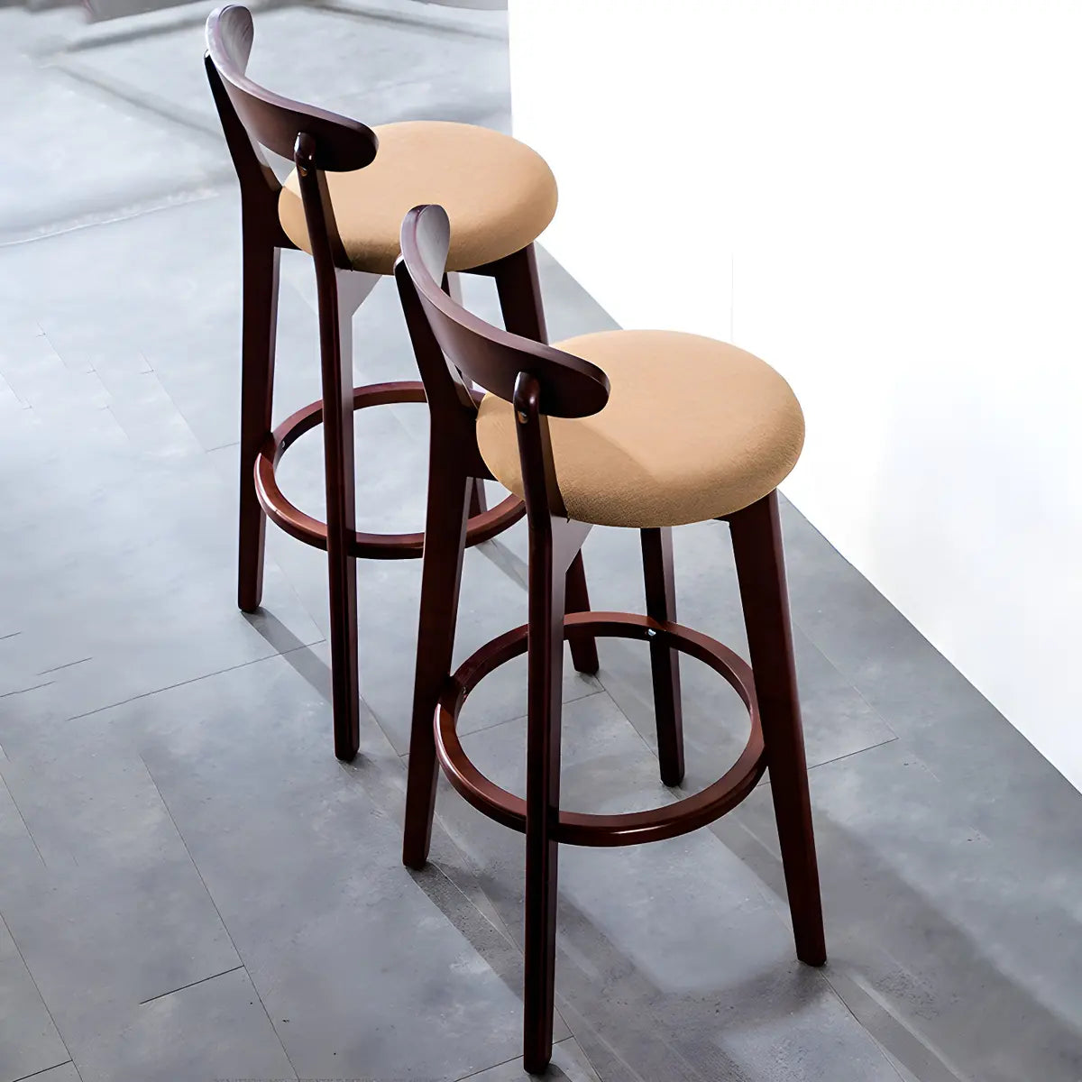 Natural Round Beech Cotton Backrest Wood Bar Stool Image - 23