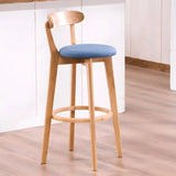 Natural Round Beech Cotton Backrest Wood Bar Stool Image - 25