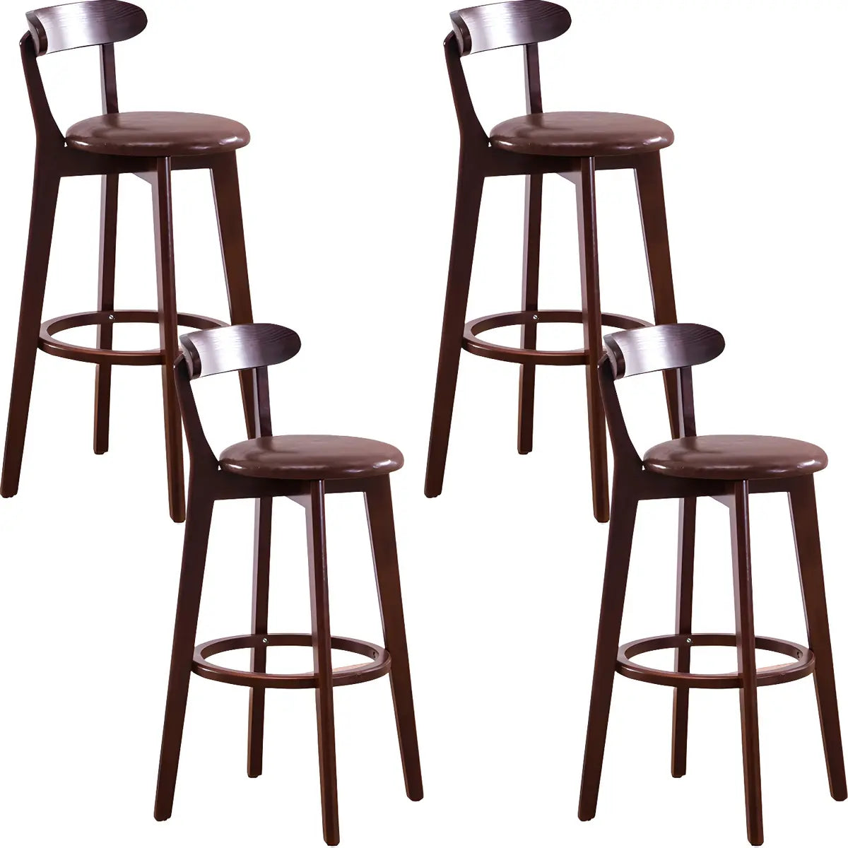 Natural Round Beech Cotton Backrest Wood Bar Stool Image - 26