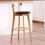 Natural Round Beech Cotton Backrest Wood Bar Stool Image - 34