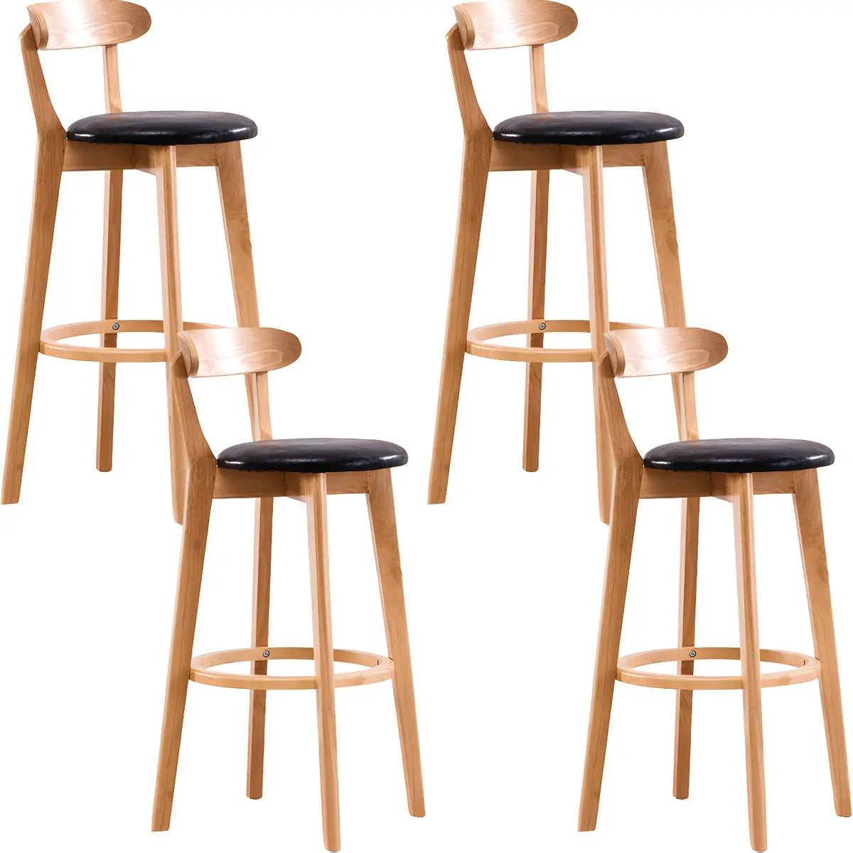 Natural Round Beech Cotton Backrest Wood Bar Stool Image - 36