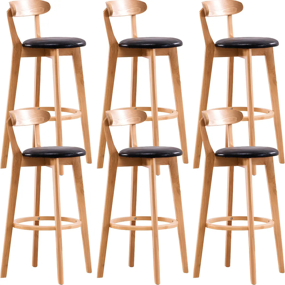 Natural Round Beech Cotton Backrest Wood Bar Stool Image - 37