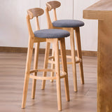 Natural Round Beech Cotton Backrest Wood Bar Stool Image - 4