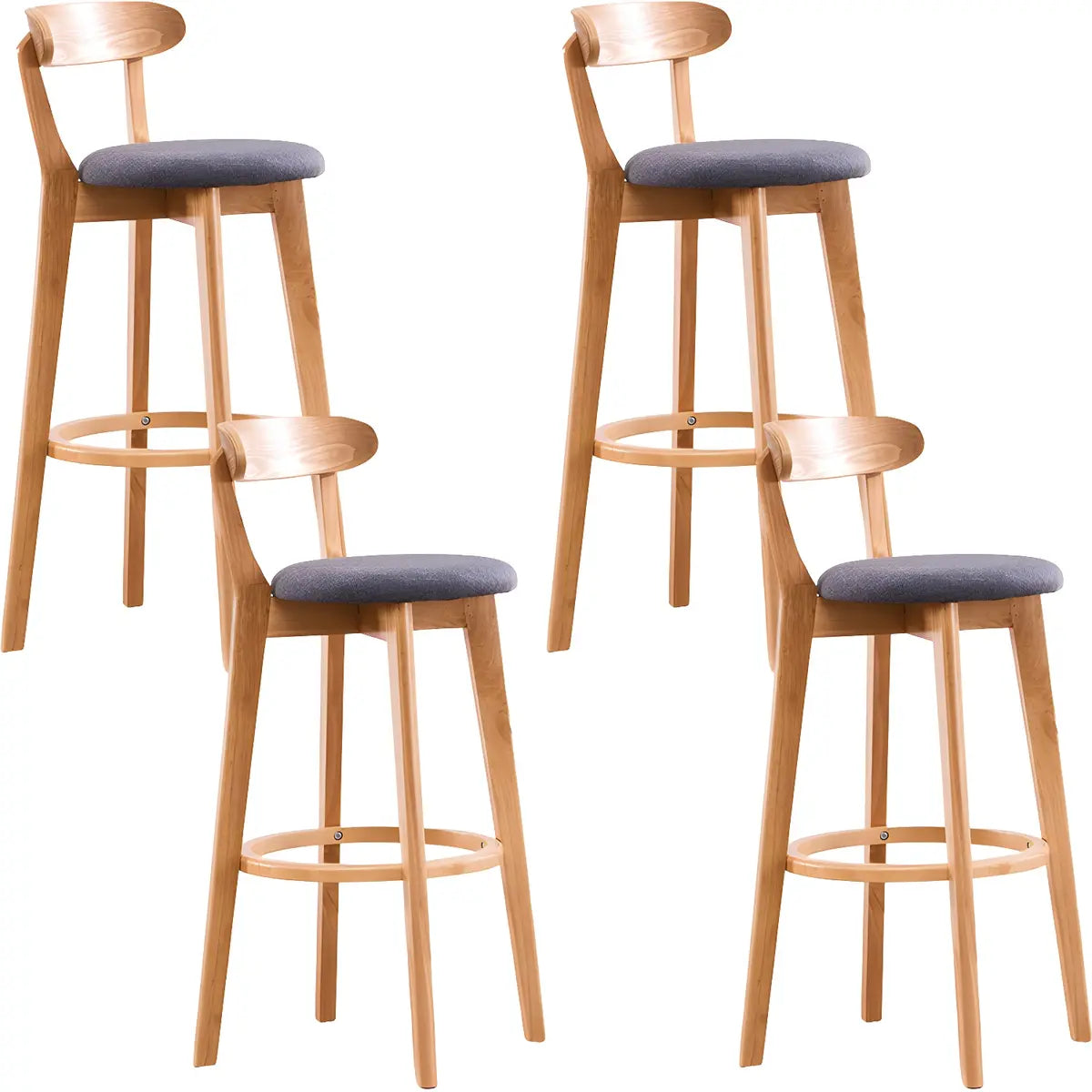 Natural Round Beech Cotton Backrest Wood Bar Stool Image - 41