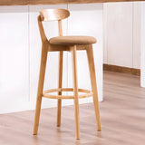 Natural Round Beech Cotton Backrest Wood Bar Stool Image - 44