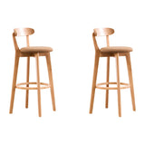 Natural Round Beech Cotton Backrest Wood Bar Stool Image - 45