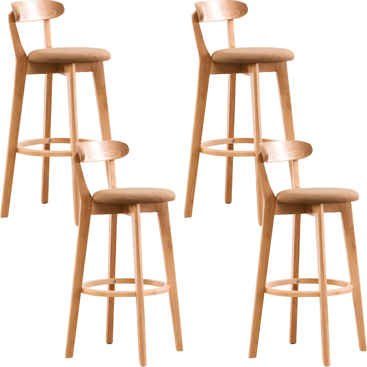 Natural Round Beech Cotton Backrest Wood Bar Stool Image - 46