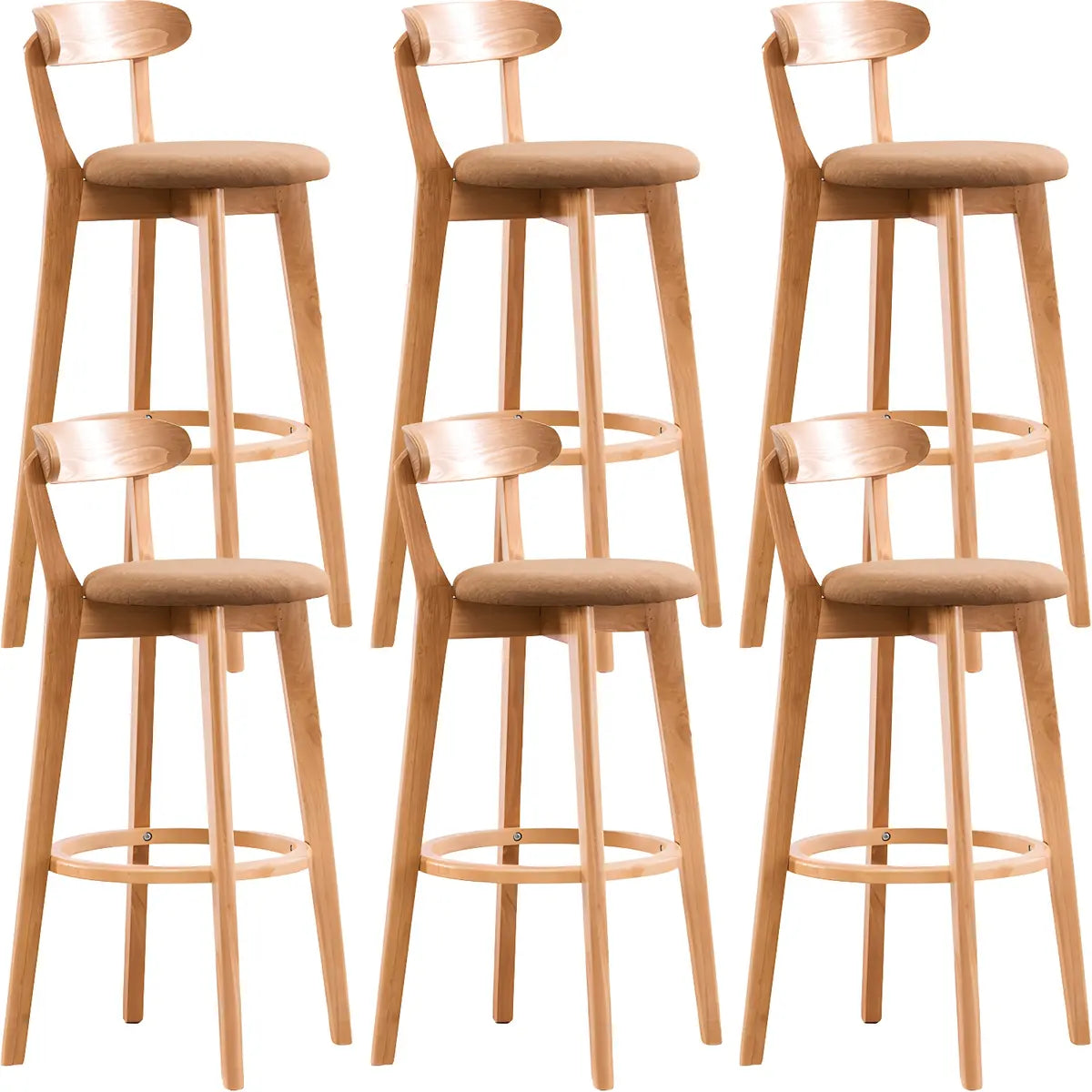 Natural Round Beech Cotton Backrest Wood Bar Stool Image - 47