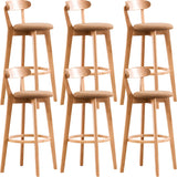 Natural Round Beech Cotton Backrest Wood Bar Stool Image - 47