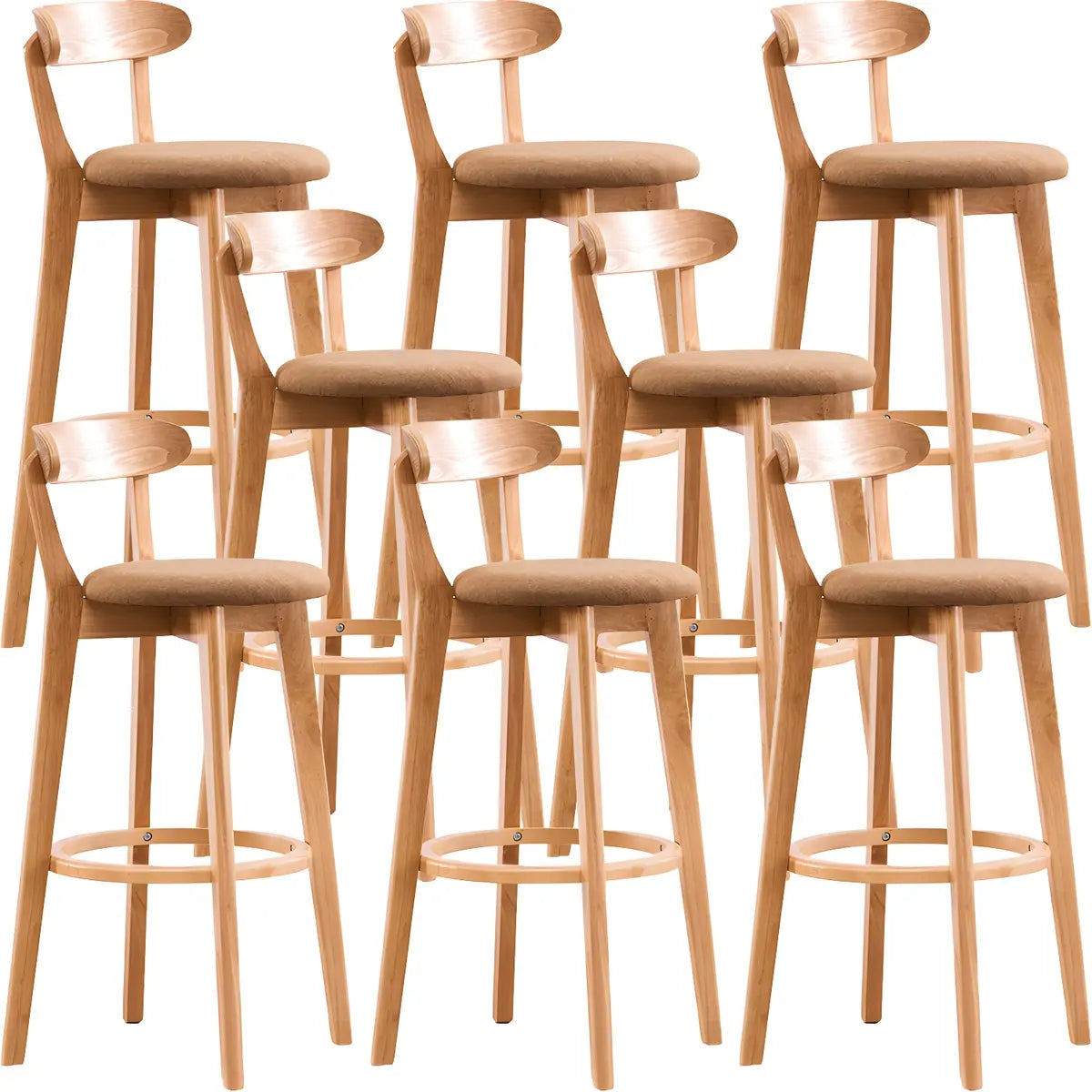 Natural Round Beech Cotton Backrest Wood Bar Stool Image - 48