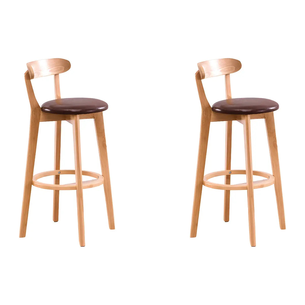 Natural Round Beech Cotton Backrest Wood Bar Stool Image - 50